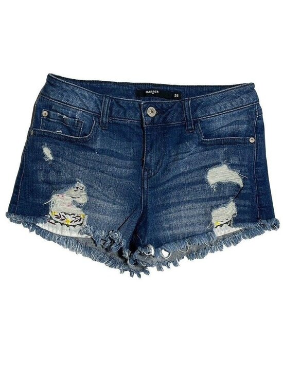 Harper Pants - Distressed Blue Denim Frayed Hem Shorts Womens Size 26 Harper